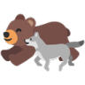 Emoji of bear and wolf running together.