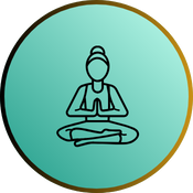 Round icon yoga person in the middle.