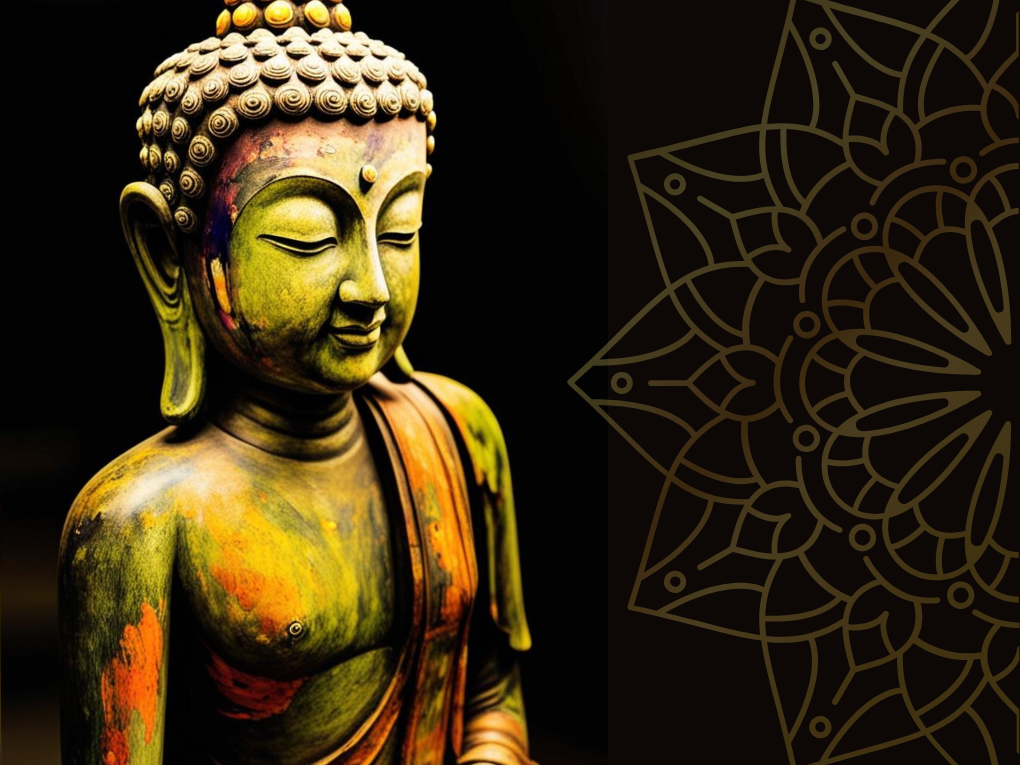 Gold Buddha with mandala pattern