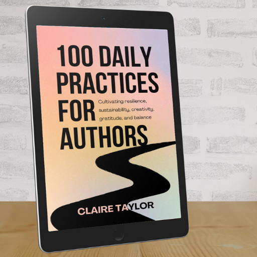 e-reader with the cover of 100 Daily Practices for Authors