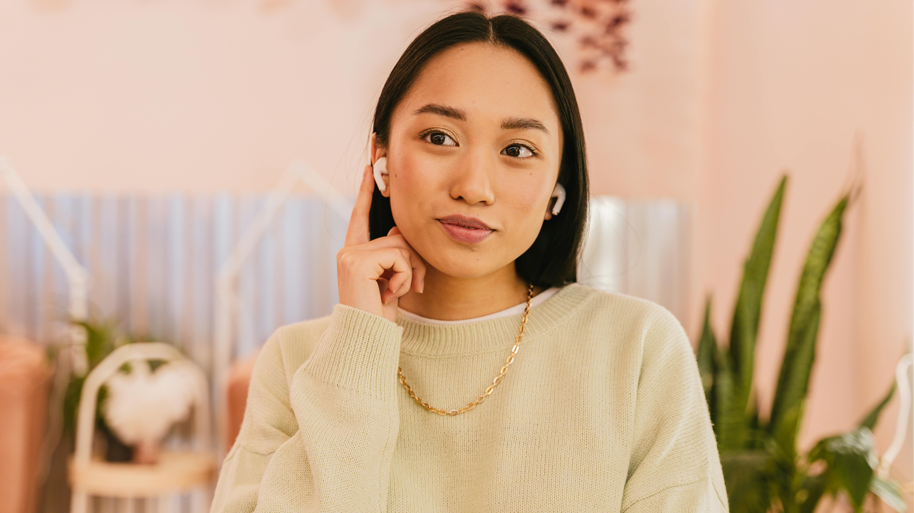 Person appearing peaceful in mind and relaxed body, symbolizing stress relief while listening to an audio