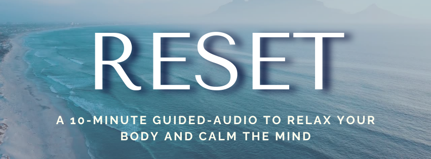 RESET visual with calm blue background, representing calm