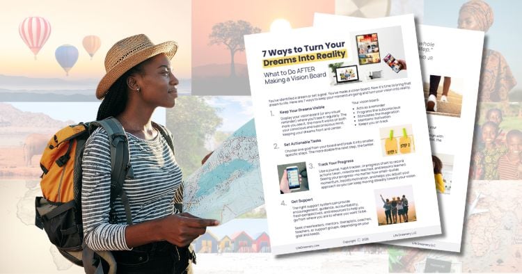 A graphic showing the PDF guide titled 7 Ways to Turn Your Dreams Into Reality