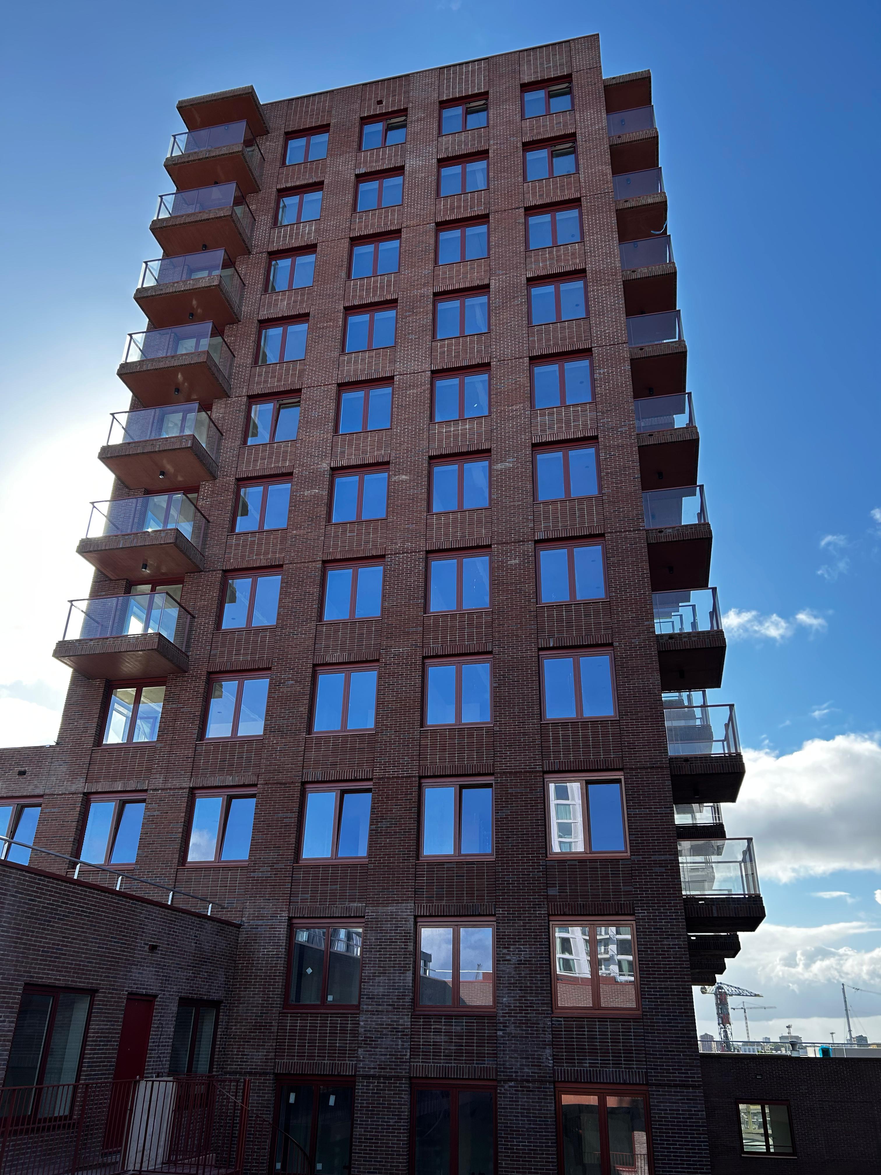 Glass balcony construction in a new apartmentcomplex