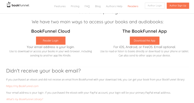 The BookFunnel website — an introductory page
