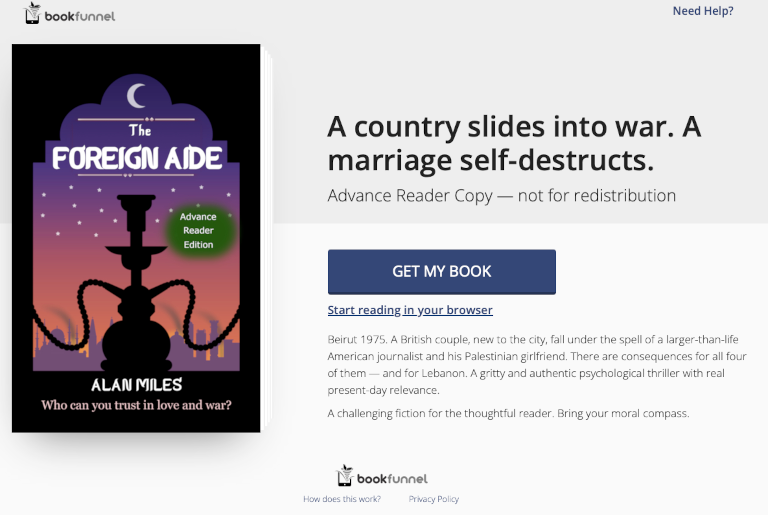 A picture of 'The Foreign Aide' book cover. There's a headline 