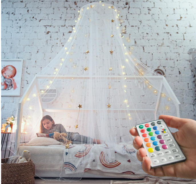 Bed Canopy with Lights - Pink Princess Canopy for Girls Room