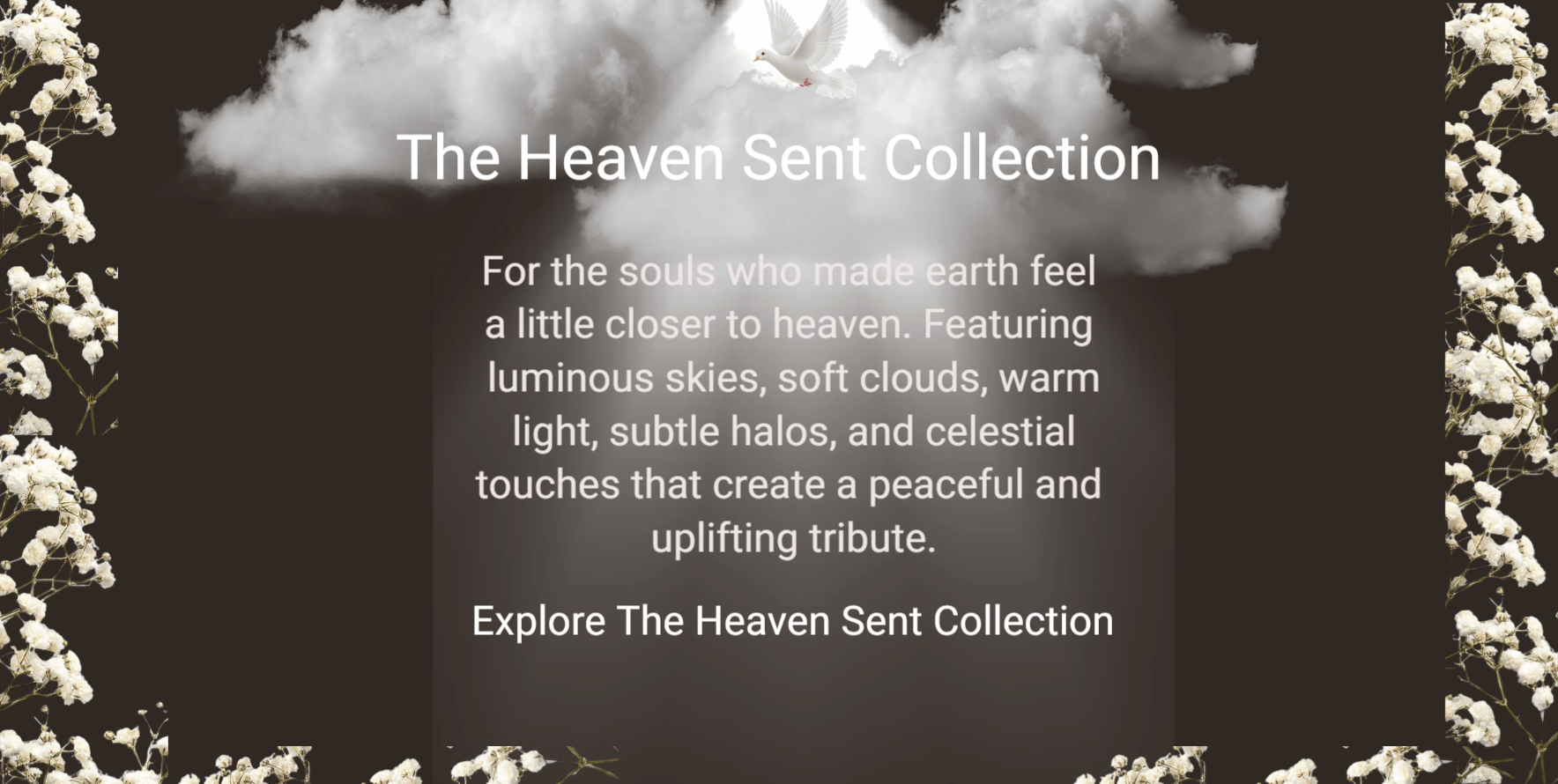 Heaven Sent custom funeral program featuring soft clouds, heavenly light, and an elegant personalized memorial tribute.