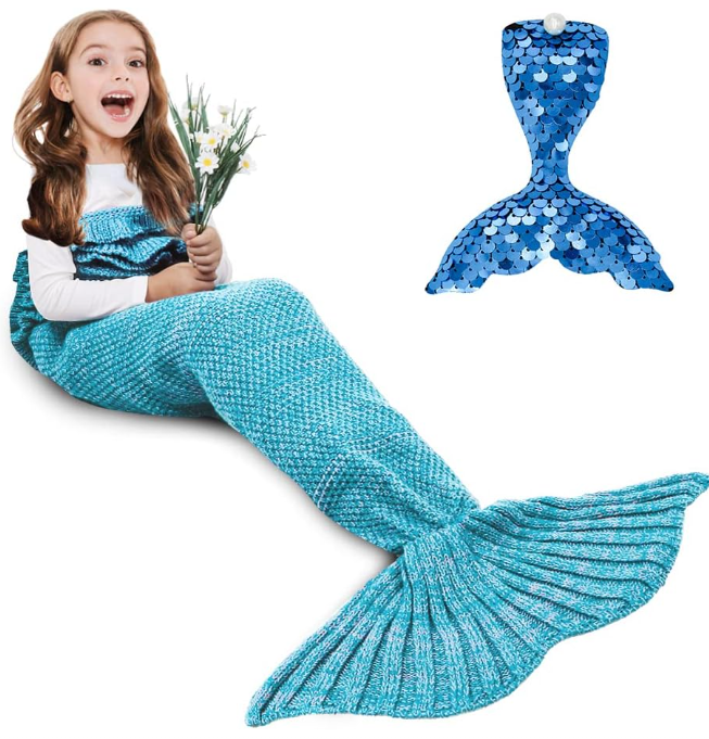 Mermaid Tail Blanket, Kids Blanket Crochet Mermaid Sleeping Bag Mermaid Gift for Girls