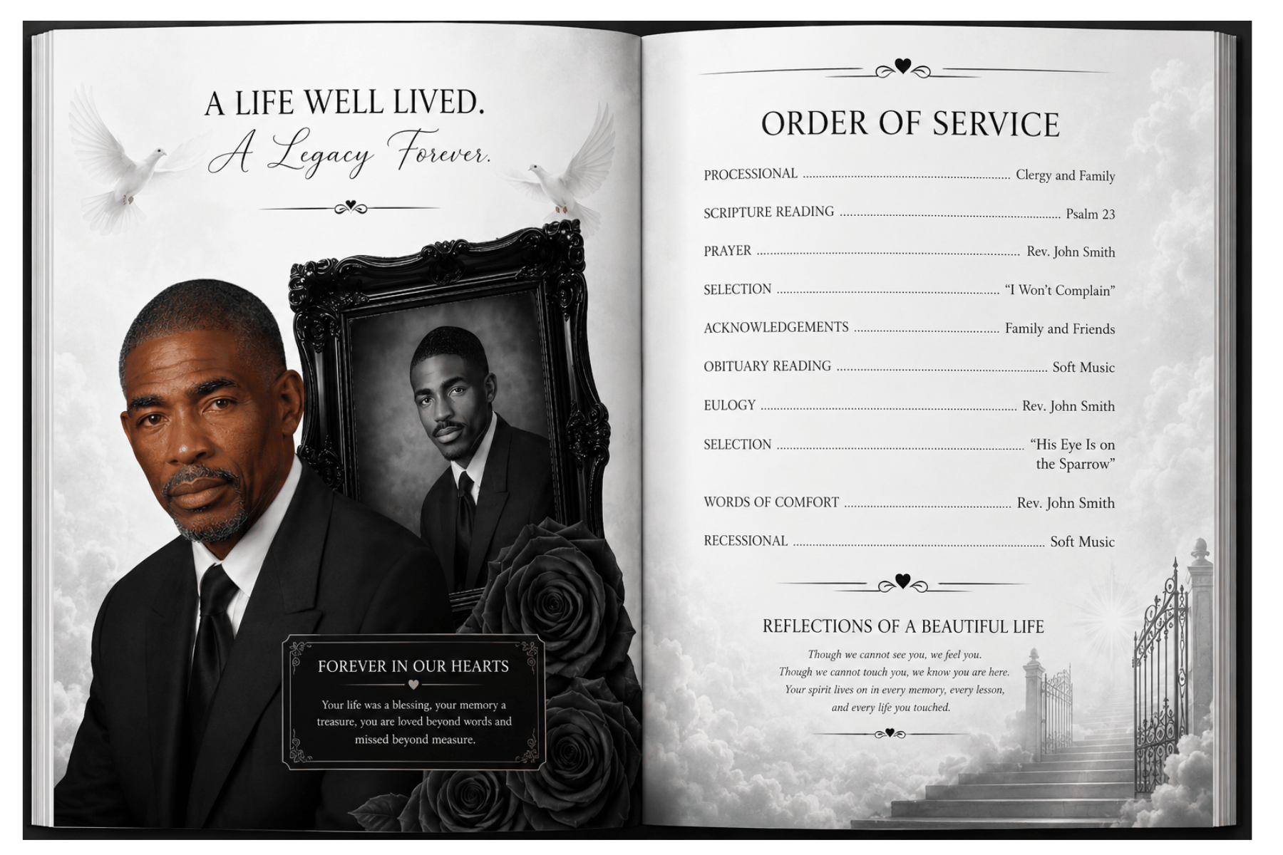 Quiet Grace collection custom funeral program designed with refined simplicity and heartfelt remembrance.