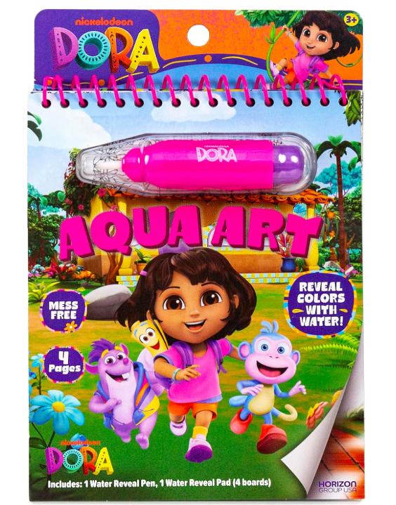 Dora Aqua Art, Includes Brush Pen and Reusable Water Reveal Pages, Mess Free Coloring for Toddlers, Travel Toys for Little Ones, Road Trip Essentials, Kids
