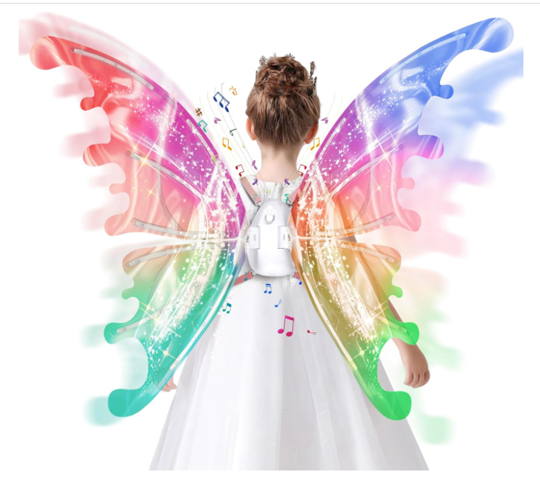 Fairy Wings for Girls, Light Up Moving Butterfly Wings with LED Lights and Music, Toy for Kids as Halloween Valentine Birthday Christmas Party Costume Princess Cosplay Dress Up Gift