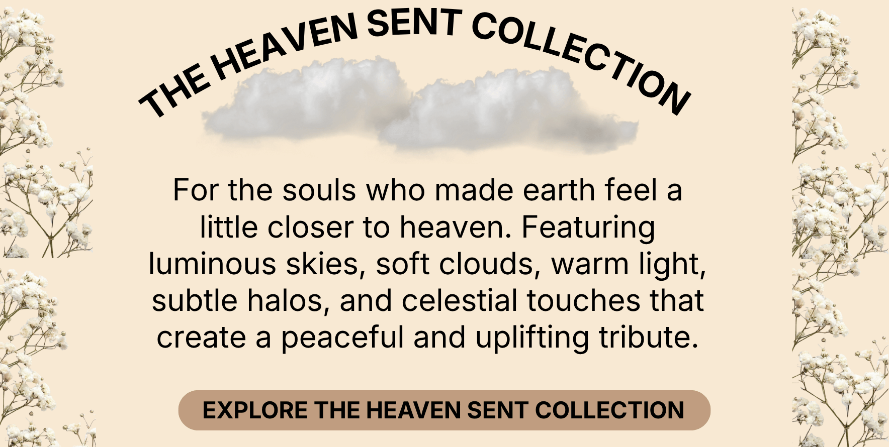 Heaven Sent custom funeral program featuring soft clouds, heavenly light, and an elegant personalized memorial tribute.