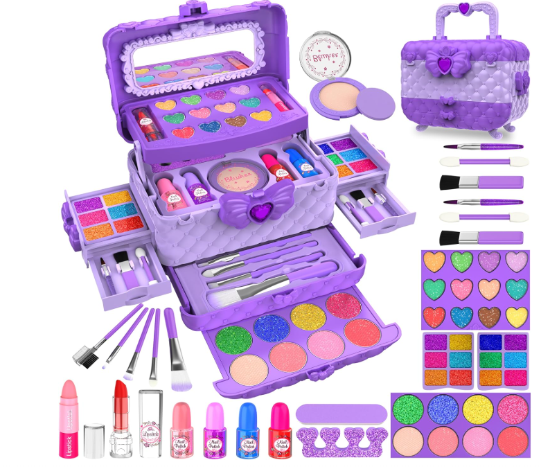 Kids Makeup Kit for Girls, Princess Real Washable Pretend Play Cosmetic Set Toys with Mirror, Birthday Gifts for 3 4 5 6 7 8 9 10 Years Old Girls Kids