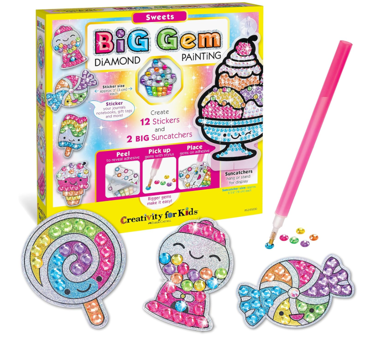 Creativity for Kids Big Gem Diamond Painting Kit: Sweets Stickers and Suncatchers - Diamond Art for Kids, DIY Stickers and Suncatcher Kit for Girls