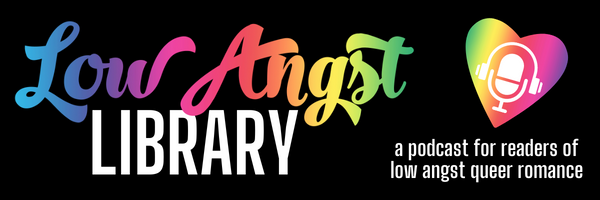 Low Angst Library. Text written in rainbow colors on a black background