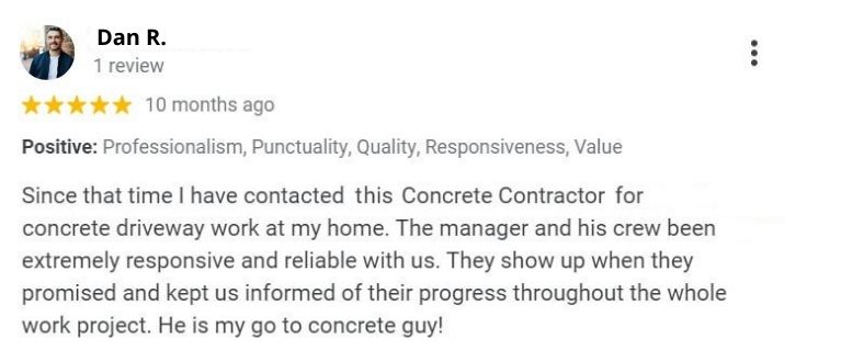 Concrete contractor testimonial for Dan in Mesa AZ.