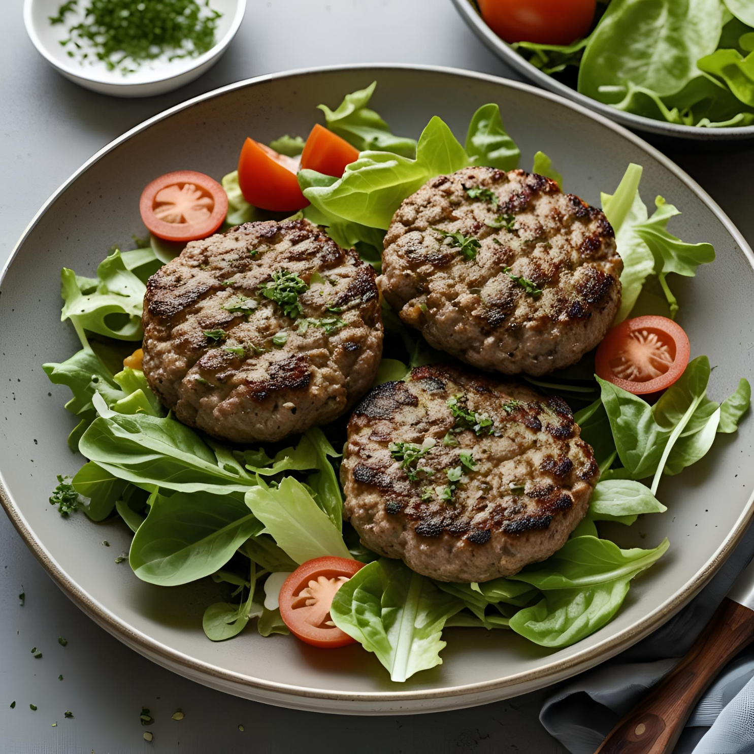 Gesunde Burger-Patties auf Salat statt Brot