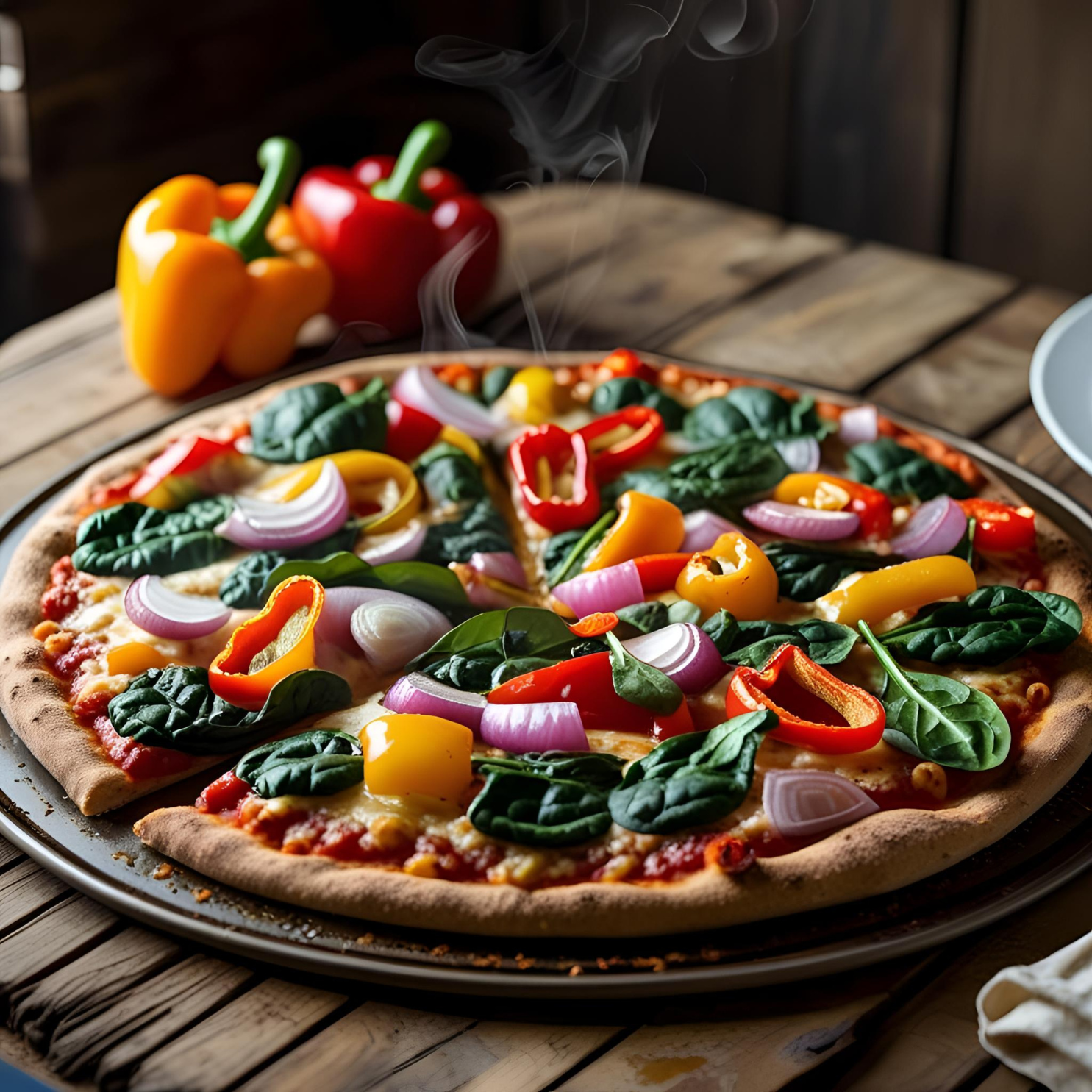 Selbstgemachte Vollkorn-Pizza mit viel Gemüse