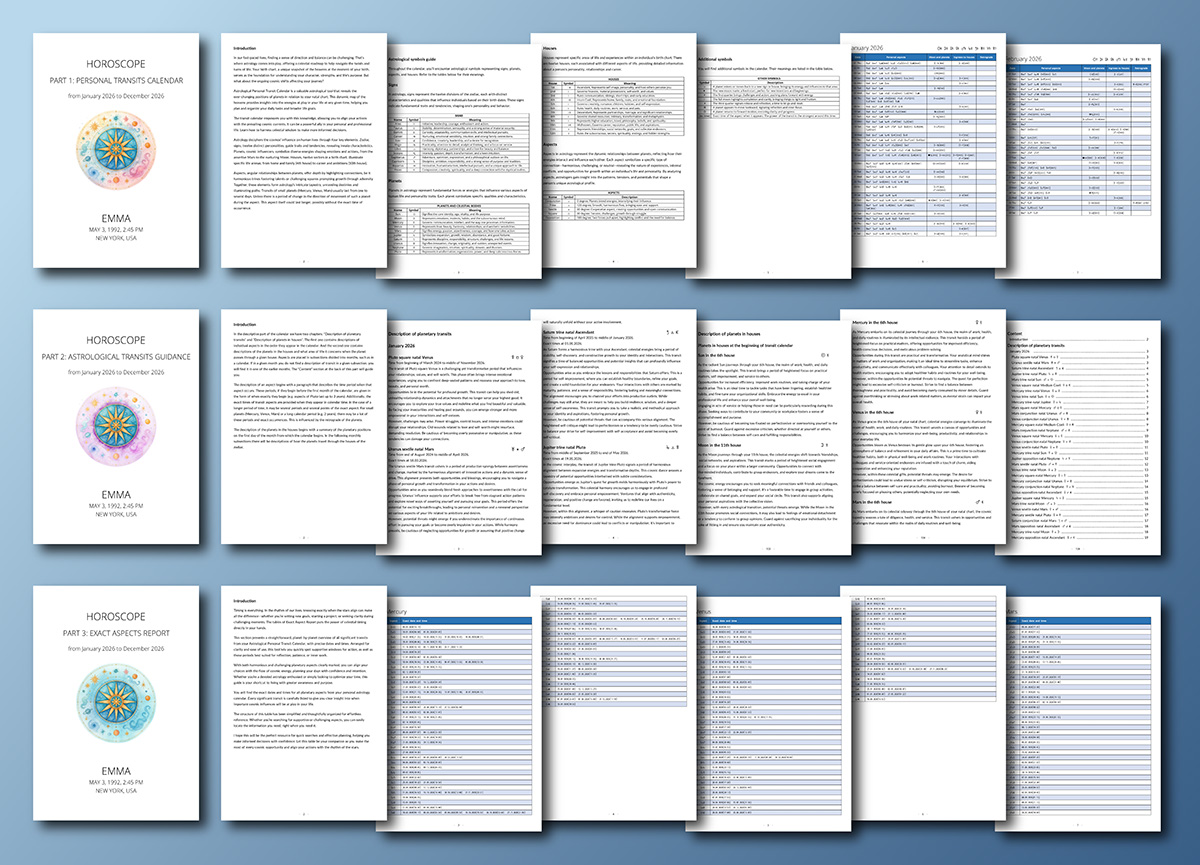 Sample Horoscope Calendar - selected pages