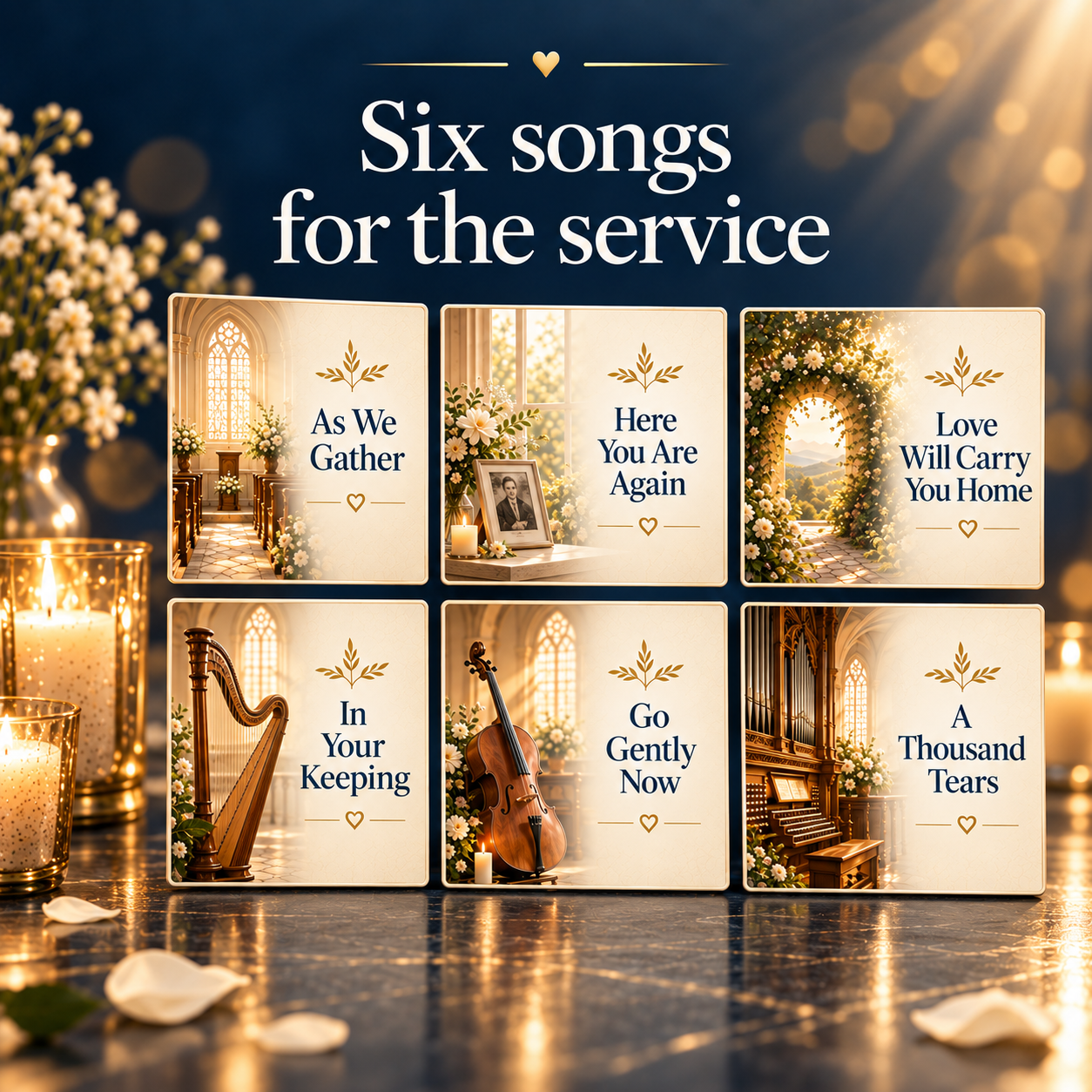 Six songs created for different parts of the funeral or memorial service