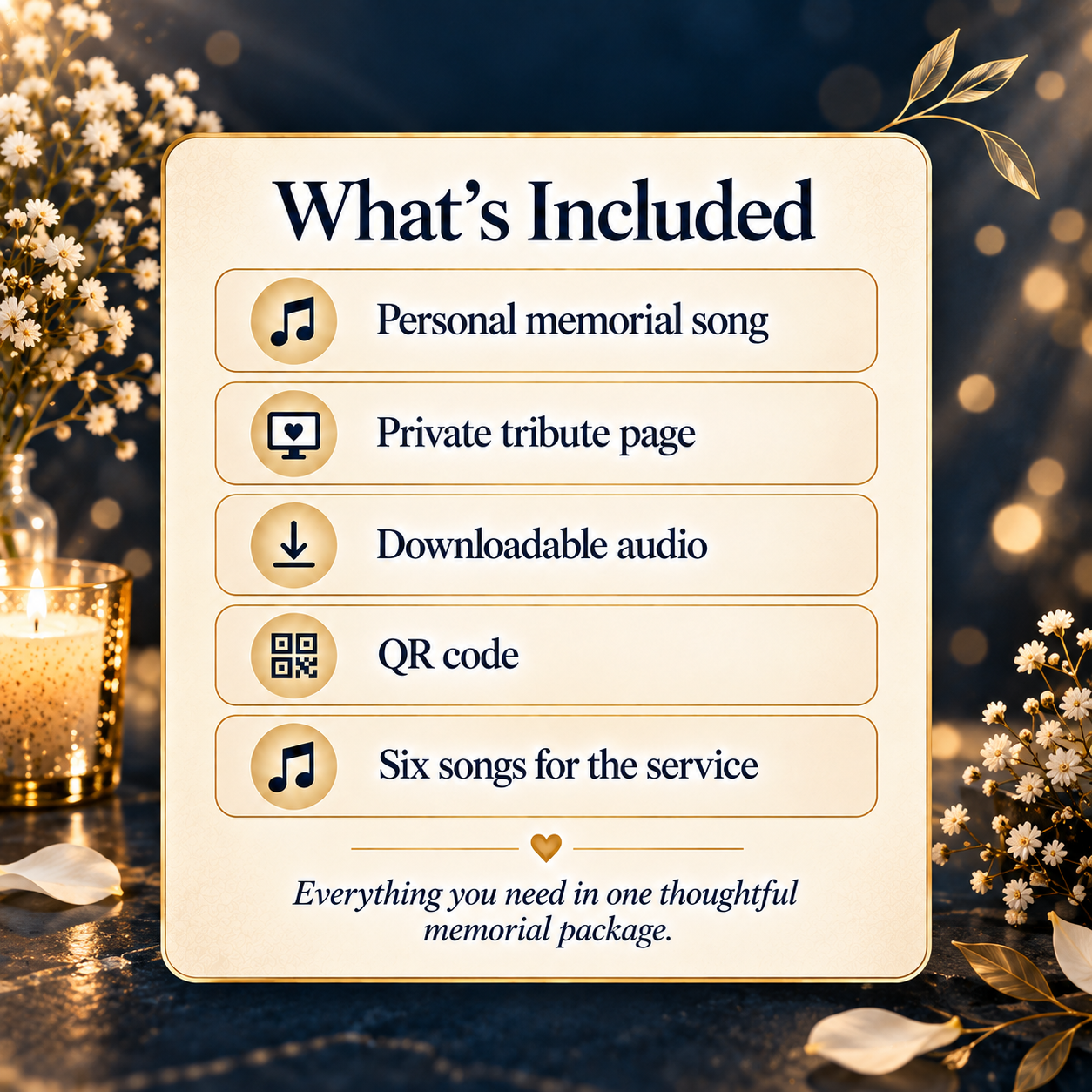 What's included in the complete memorial package