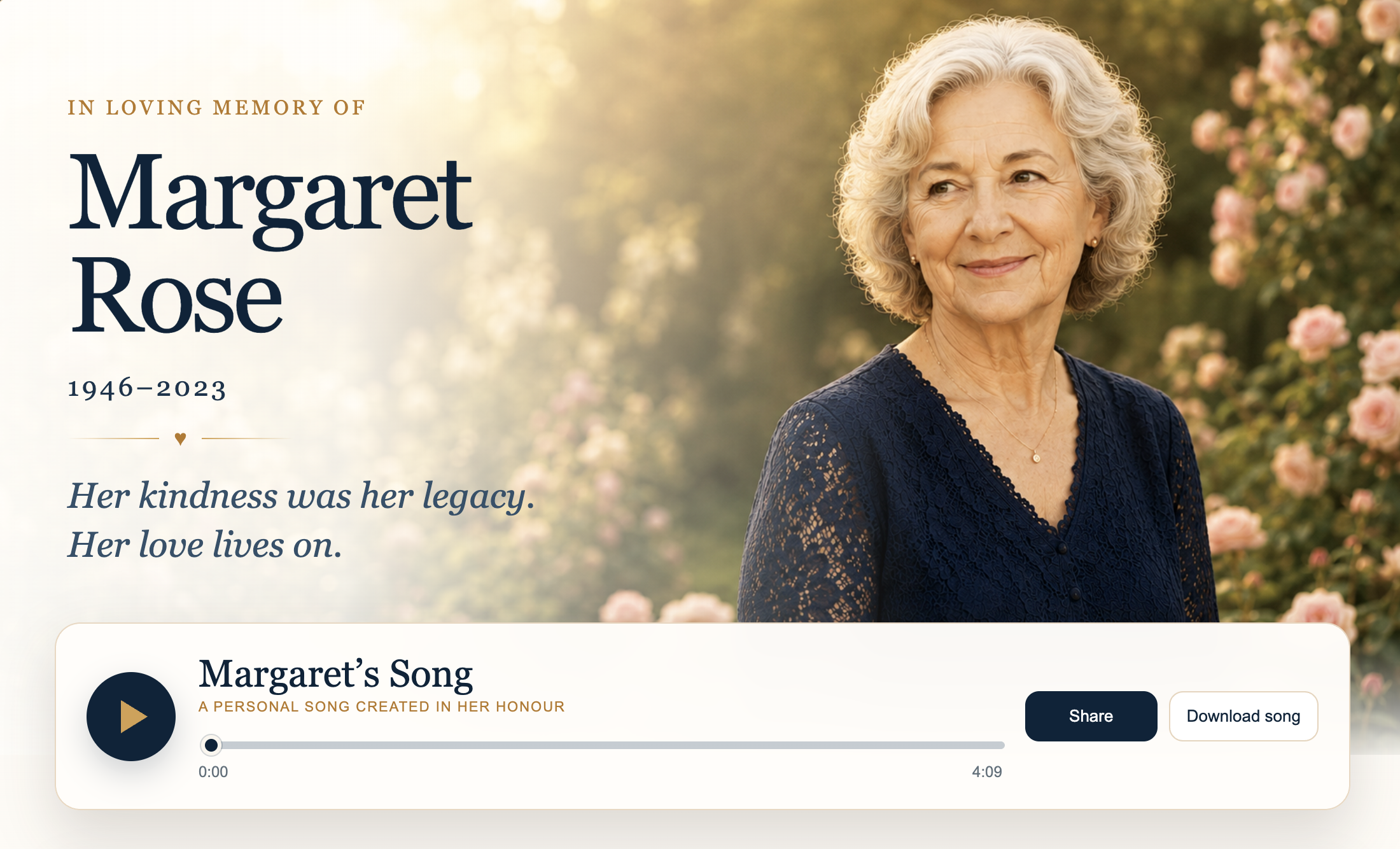 Margaret Rose memorial page preview