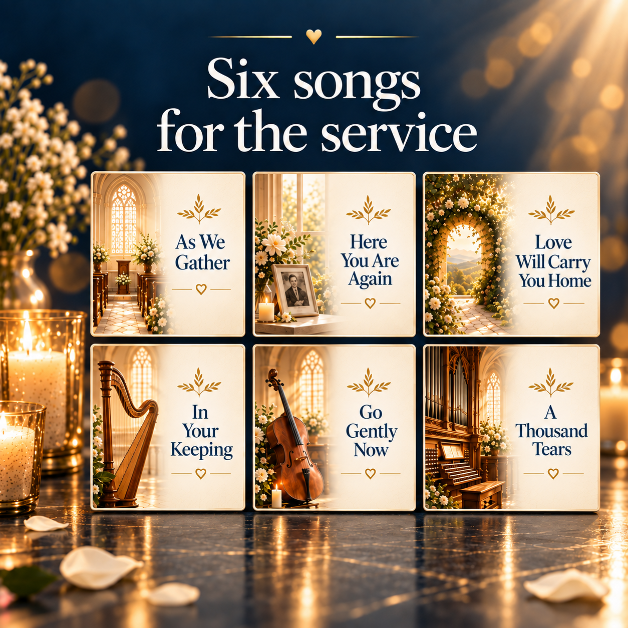 Six songs created for different parts of the funeral or memorial service