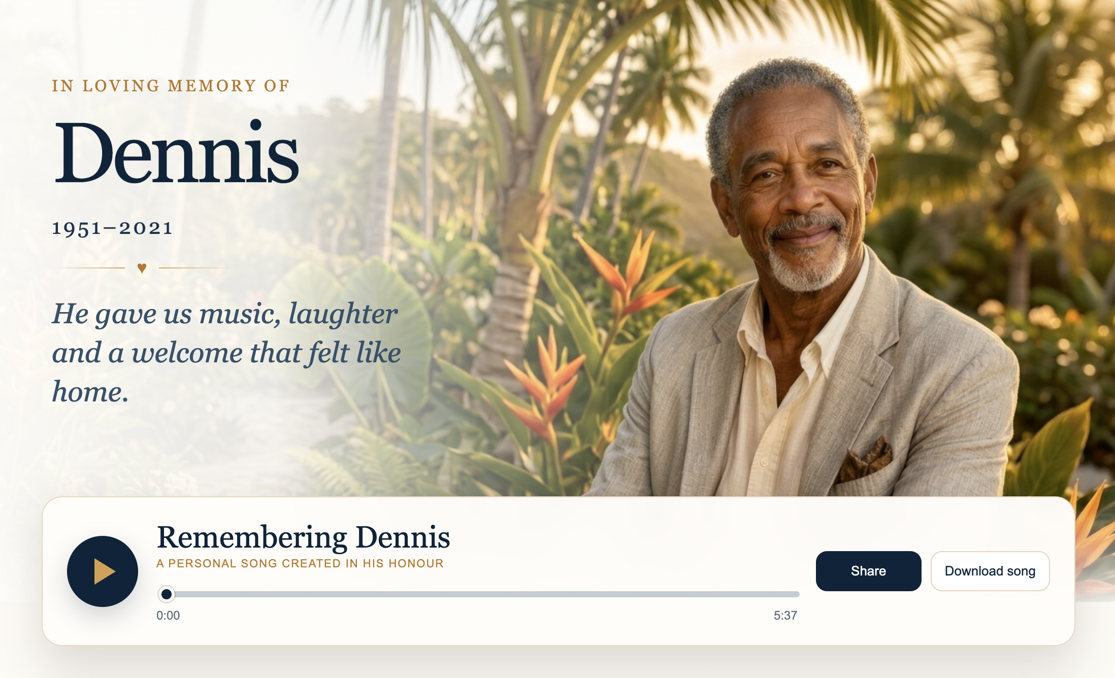 Dennis memorial page preview
