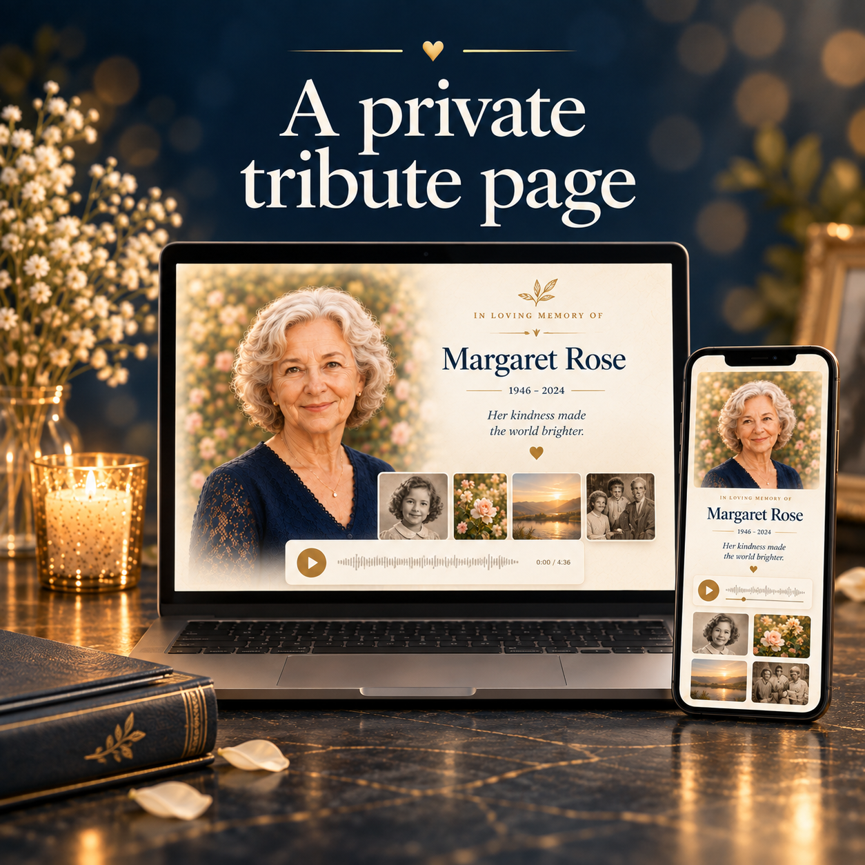 Example of a private memorial tribute page