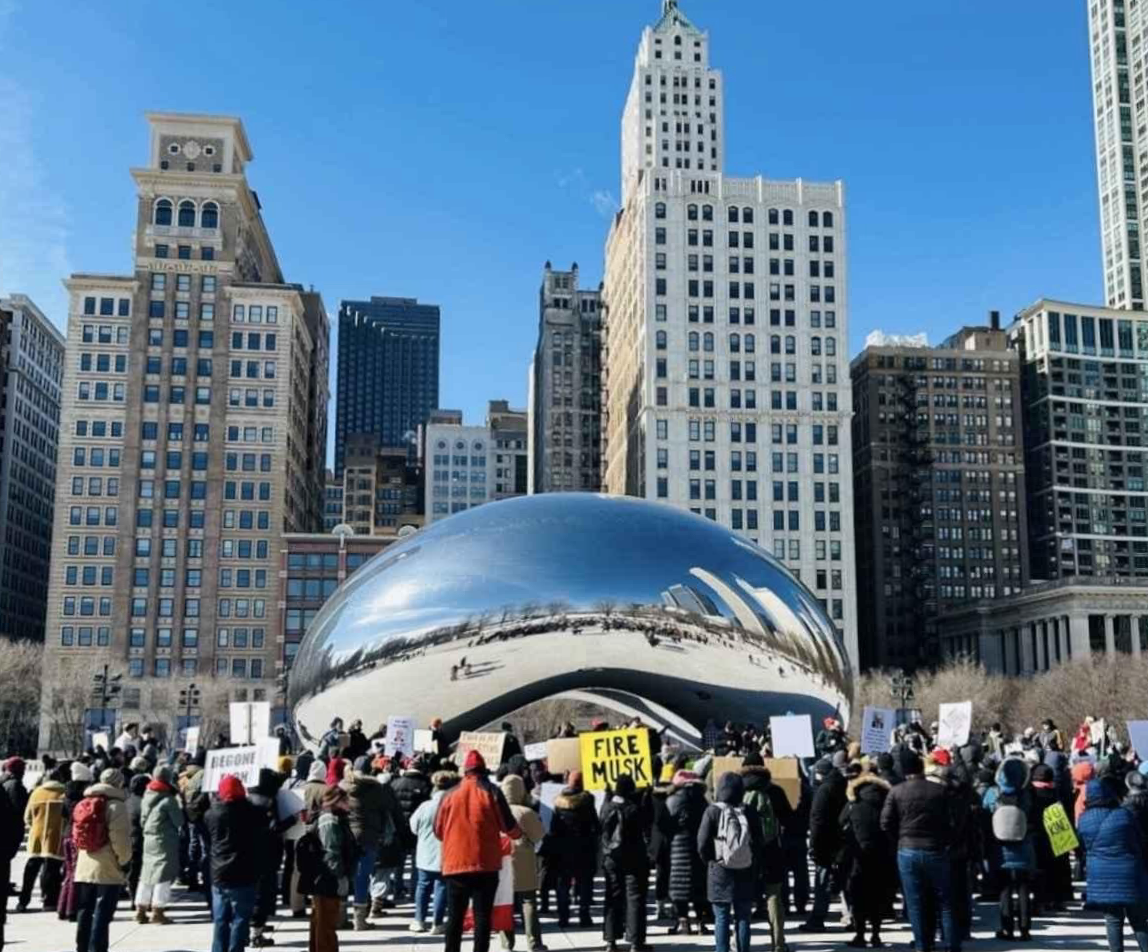 Image of protestors against the Trump/Musk regime.