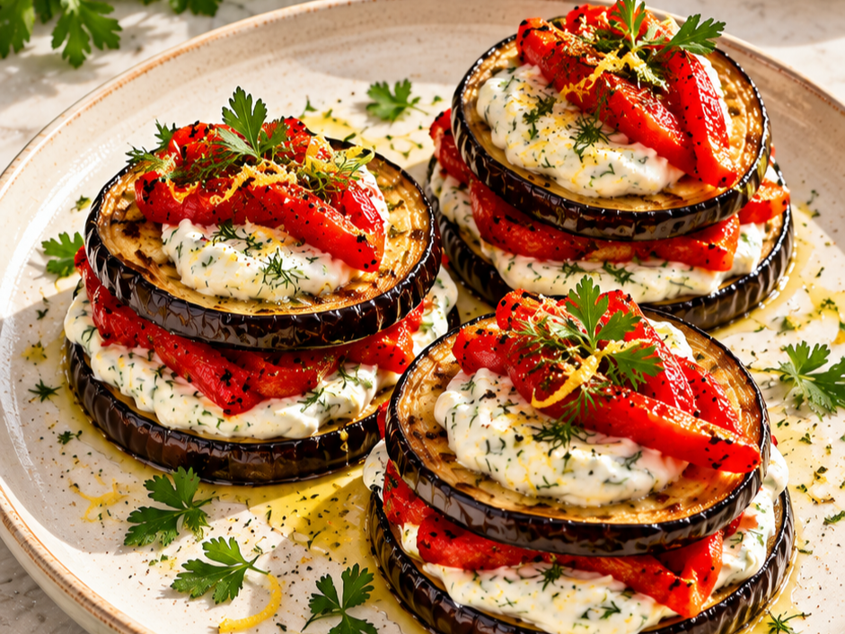 Smoky Eggplant & Yogurt Stacks