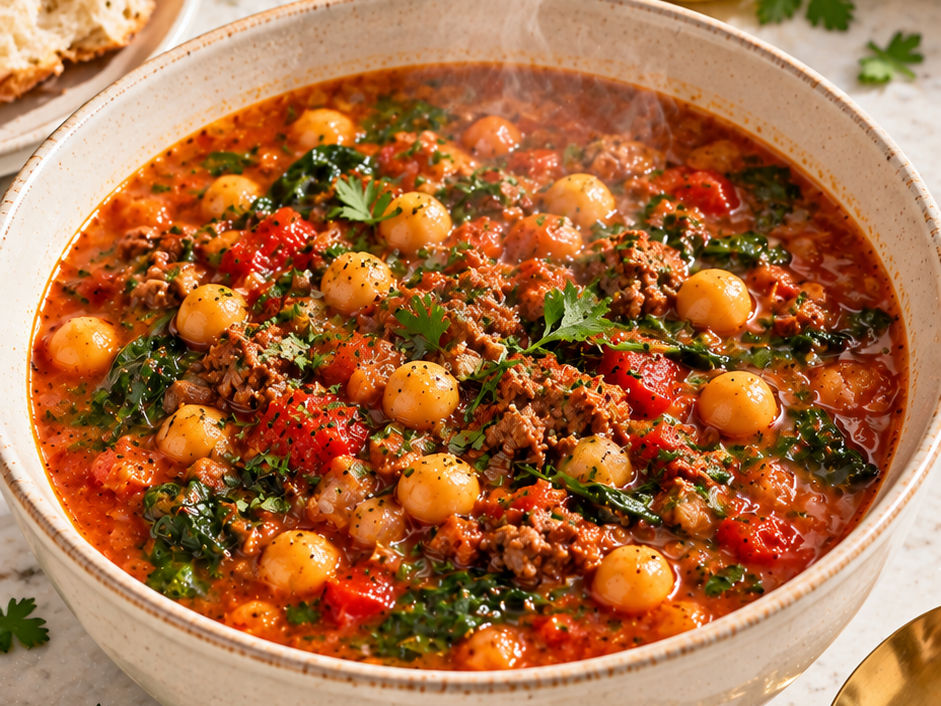 Mediterranean Beef, Chickpea & Tomato Soup