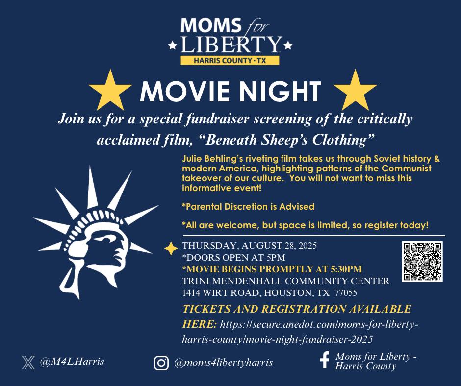 Moms for Liberty - Movie Night! Thursday, August 28, 2025