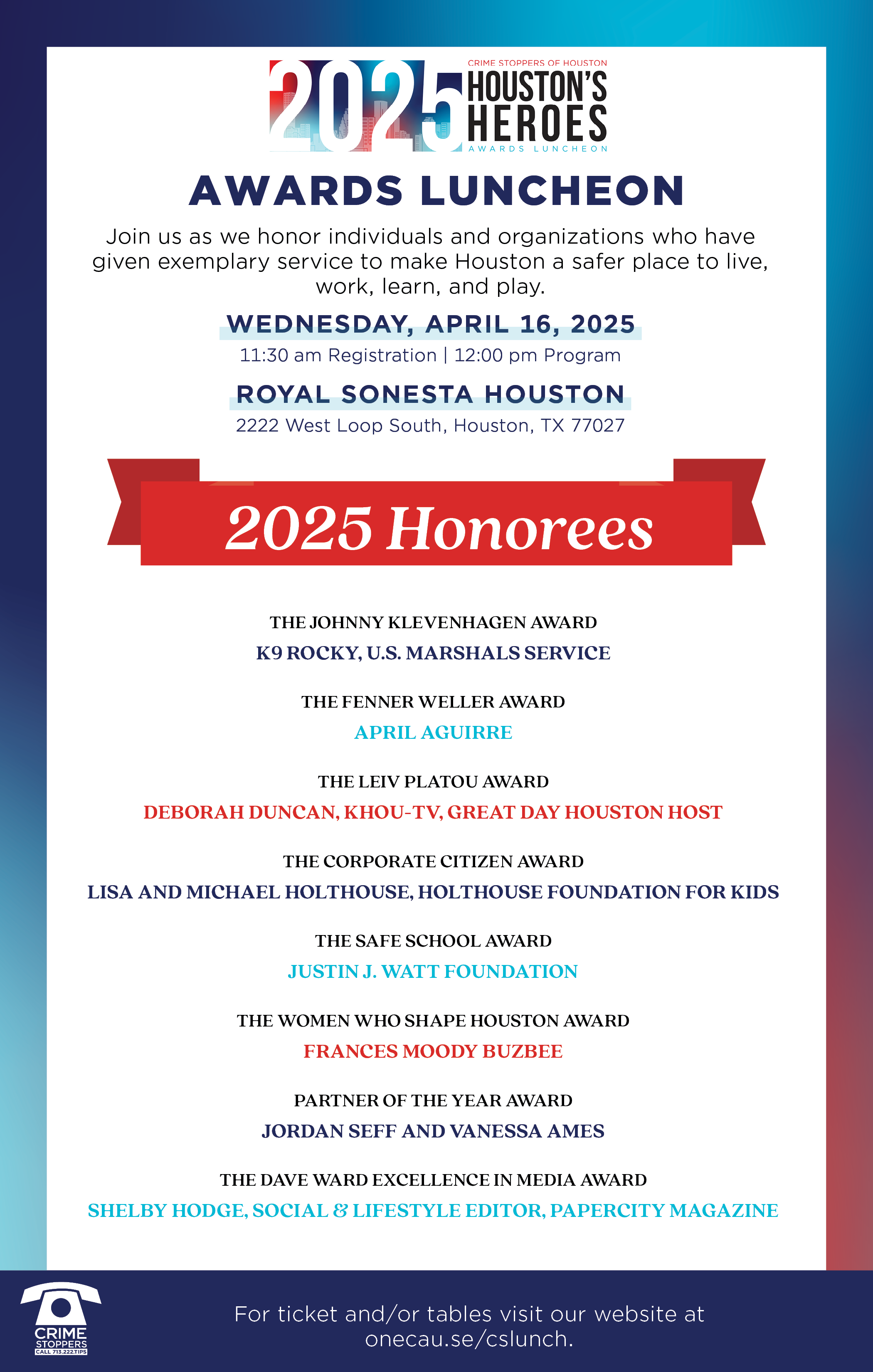 Less than 1 week away! Join us April 16th to honor Houston Heroes!