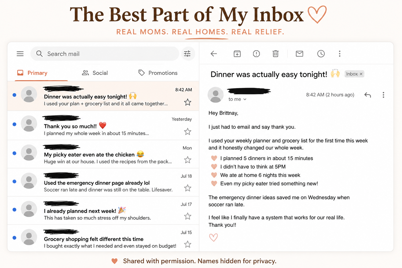 Customer feedback from moms using the meal planning system