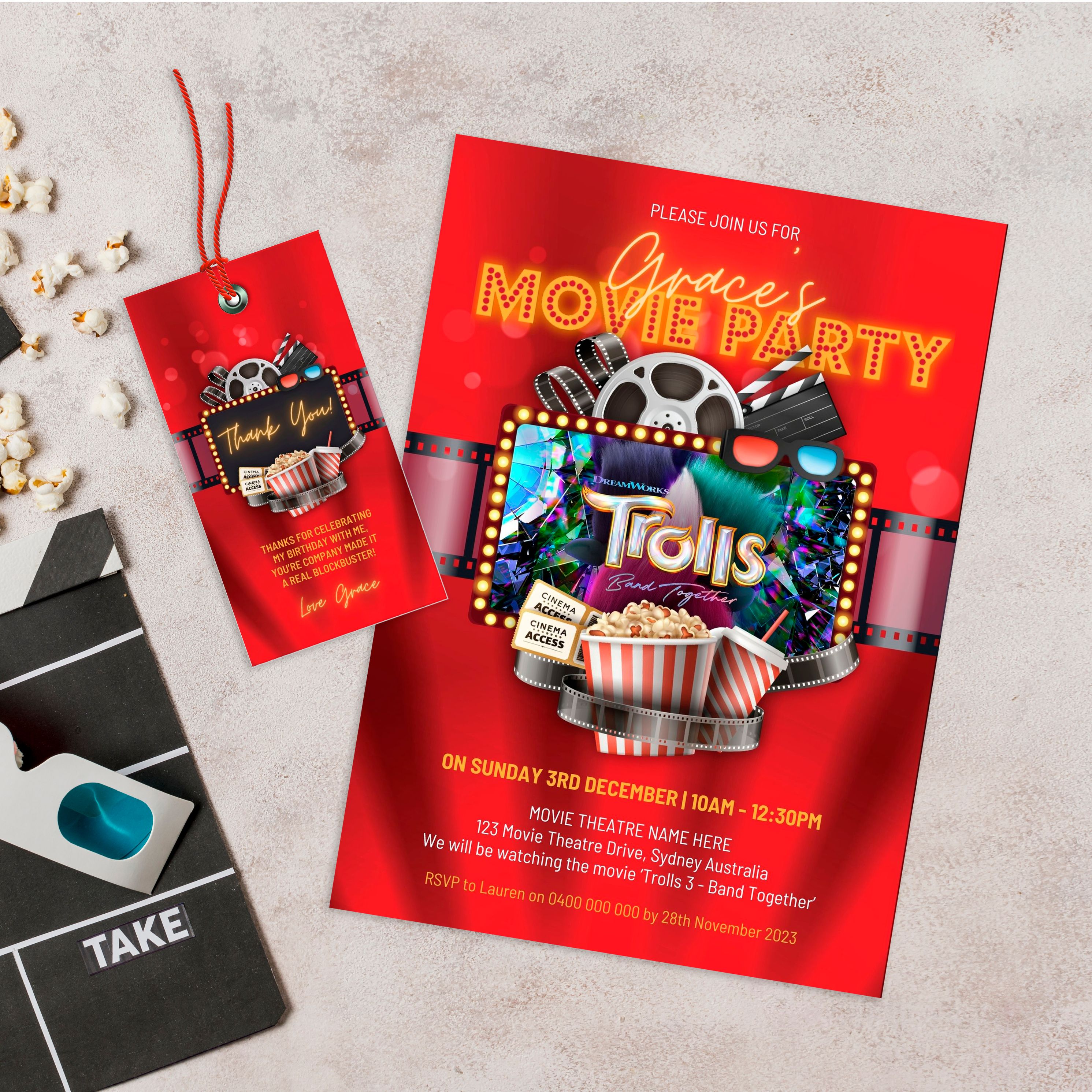 Miss G Creative Movie Party Invitation Bundle Canva Template