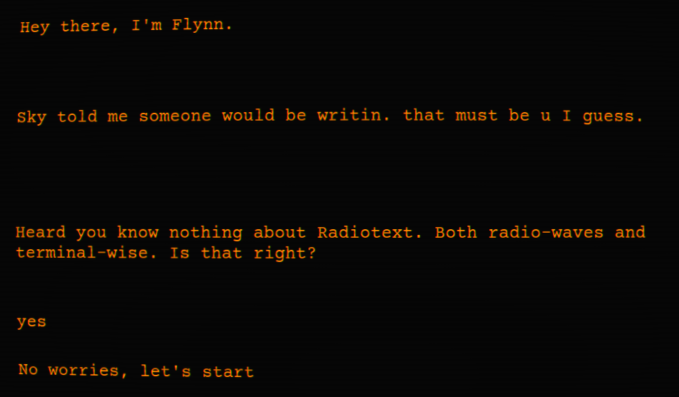 A terminal displaying messages from a distant hacker