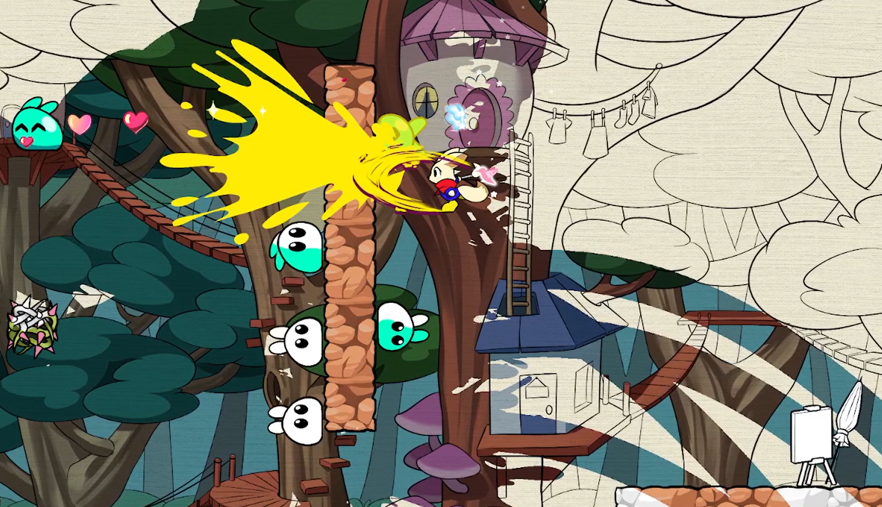 first persone point of view siwining through the air using an anchor as a grappling hook