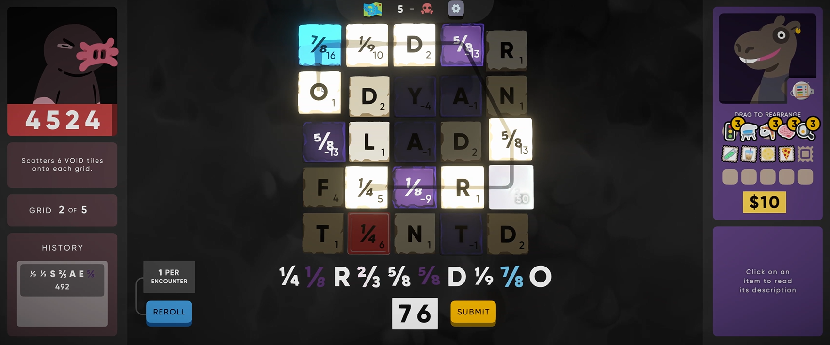 A word game with numeric fractions.