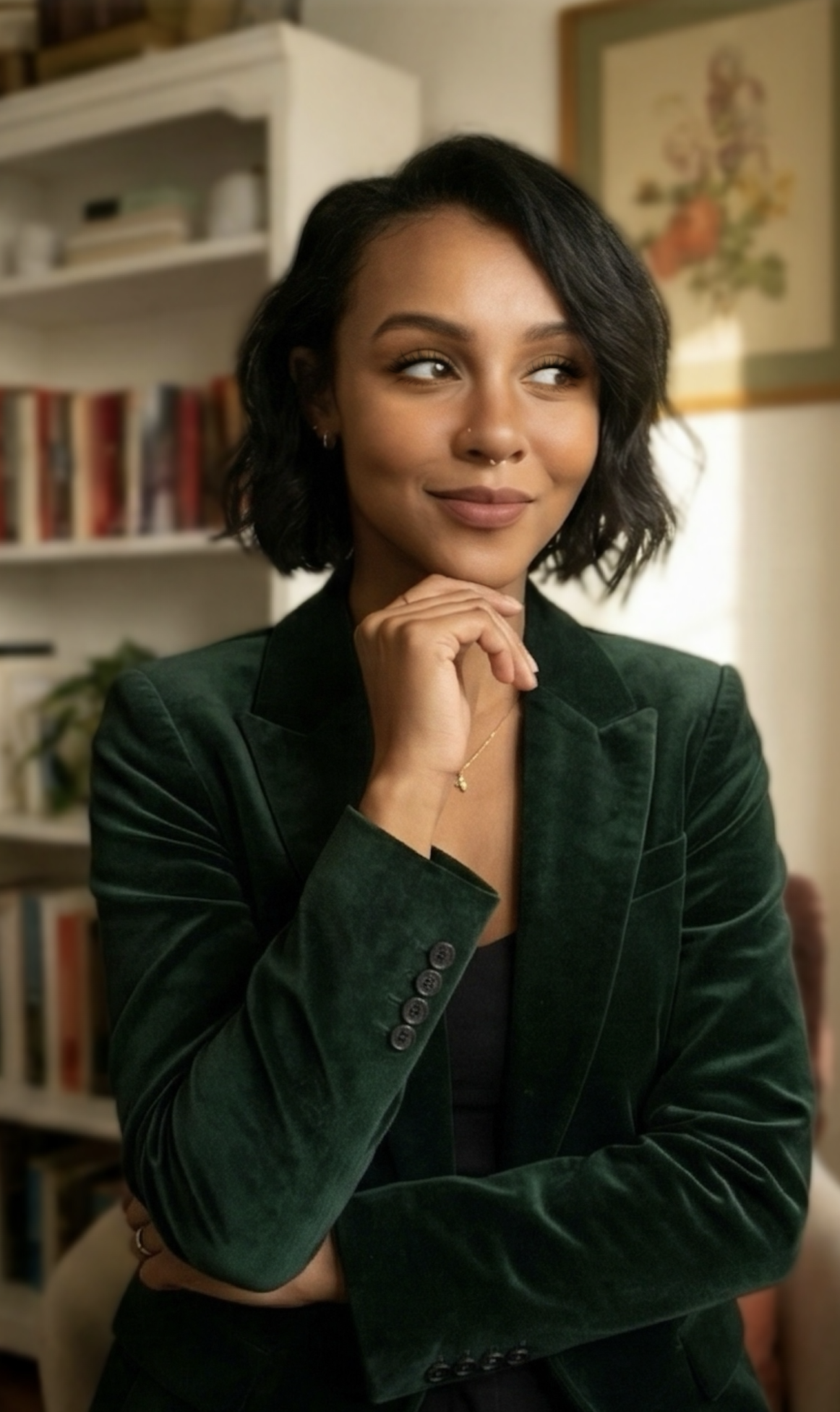 aziza ransome, master of industrial organizational psychology, leadership coach sipping tea in home office