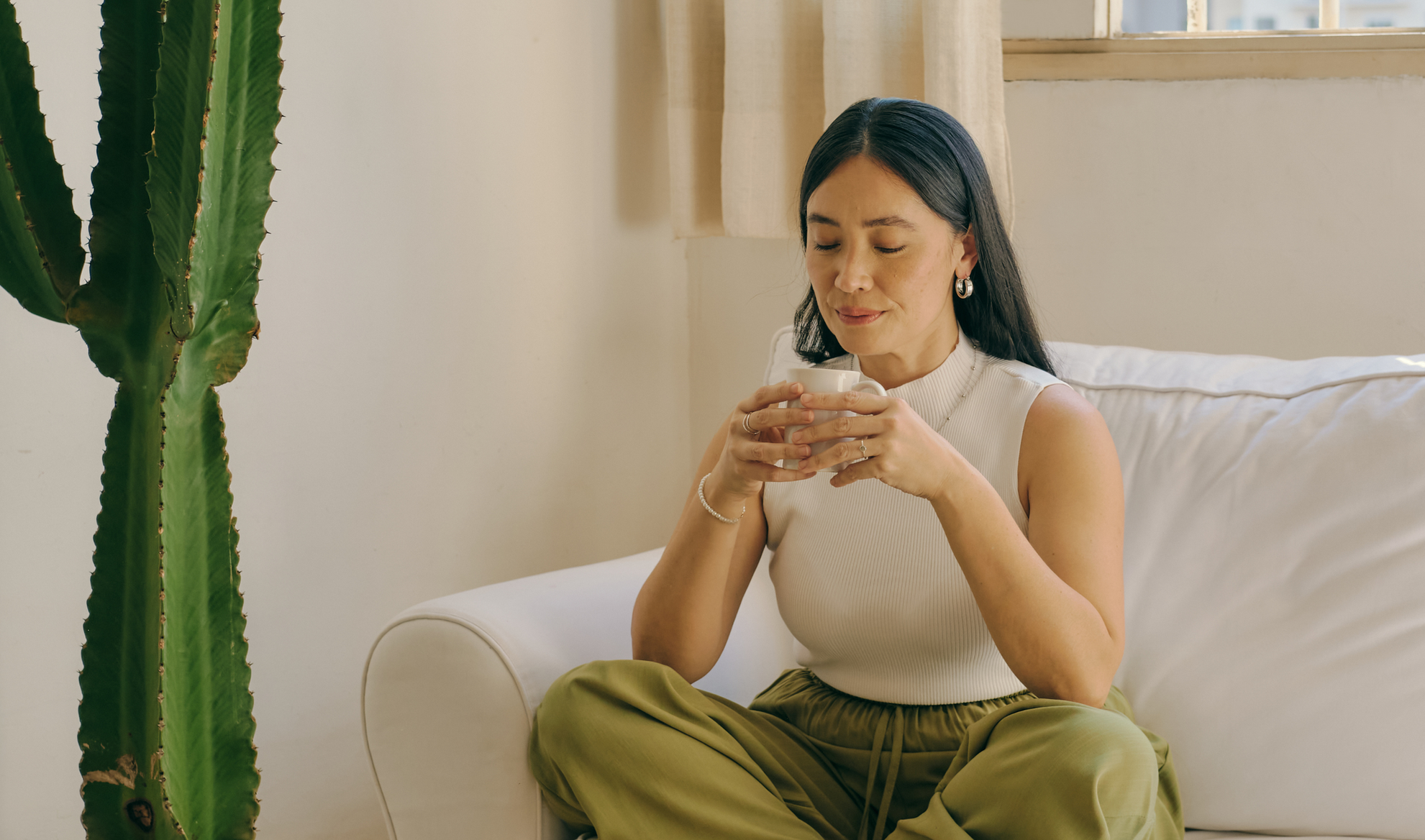 woman at peace with herself and feeling that she overcame burnout