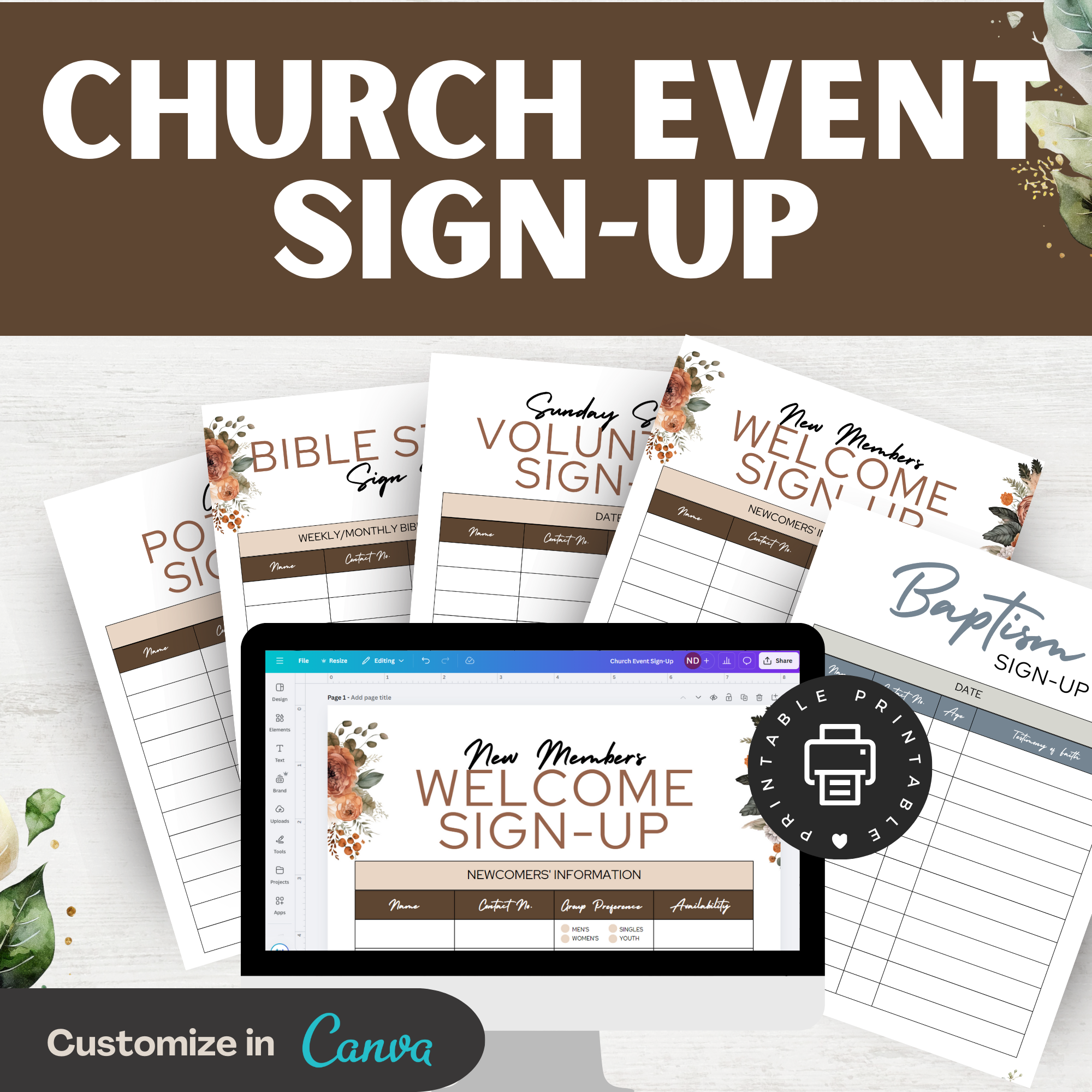 Editable Christian Sign Up Sheet, Canva Template Church Activities