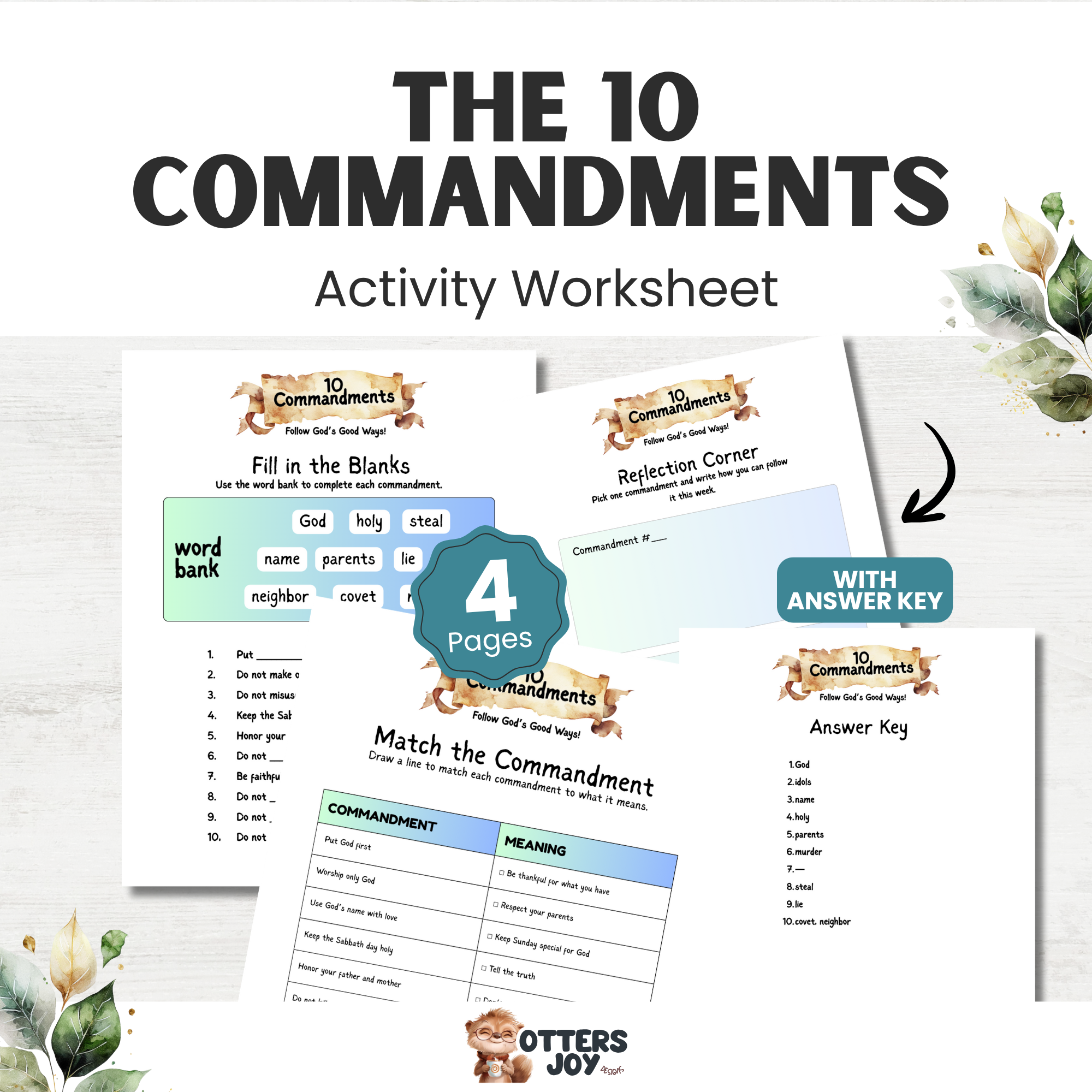 10 Commandments Activity Worksheet for Kids