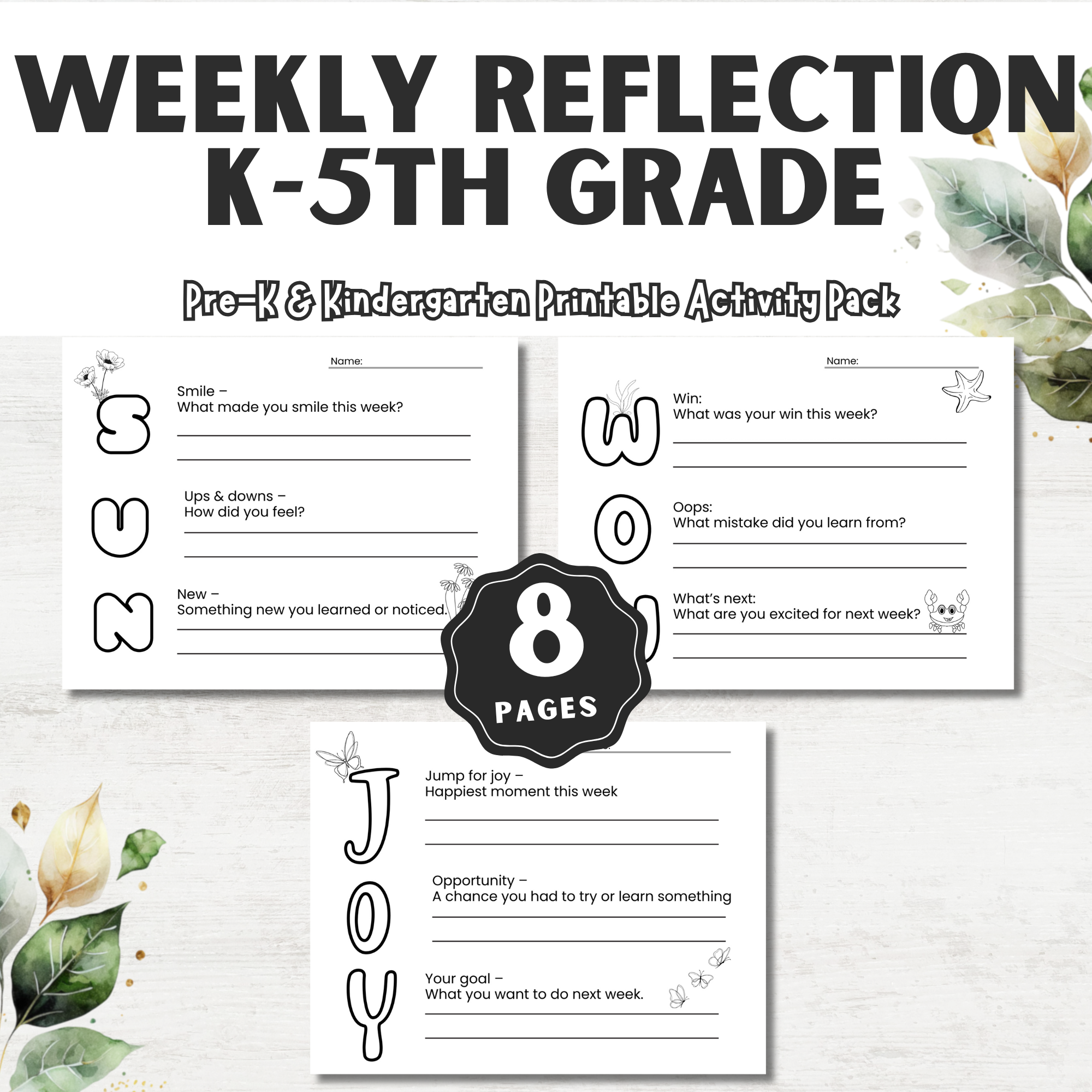 Weekly Reflection Worksheet for Kids