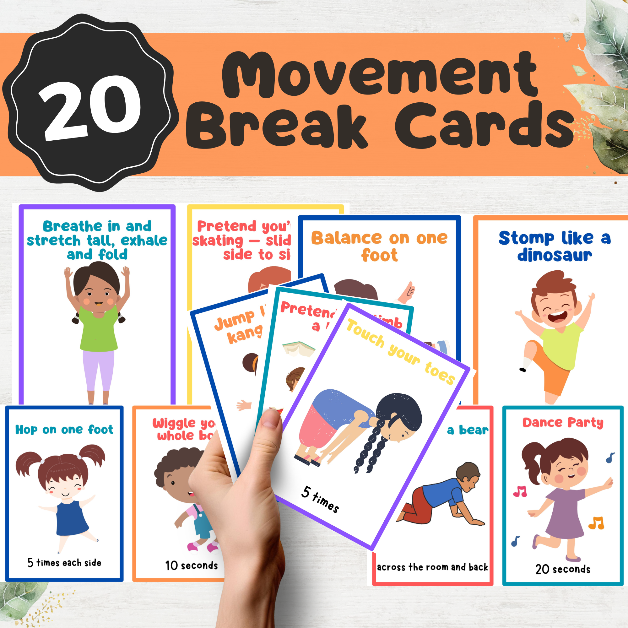 Movement Break Cards for Kids, Sensory Activity Flashcards, Classroom Focus Tools