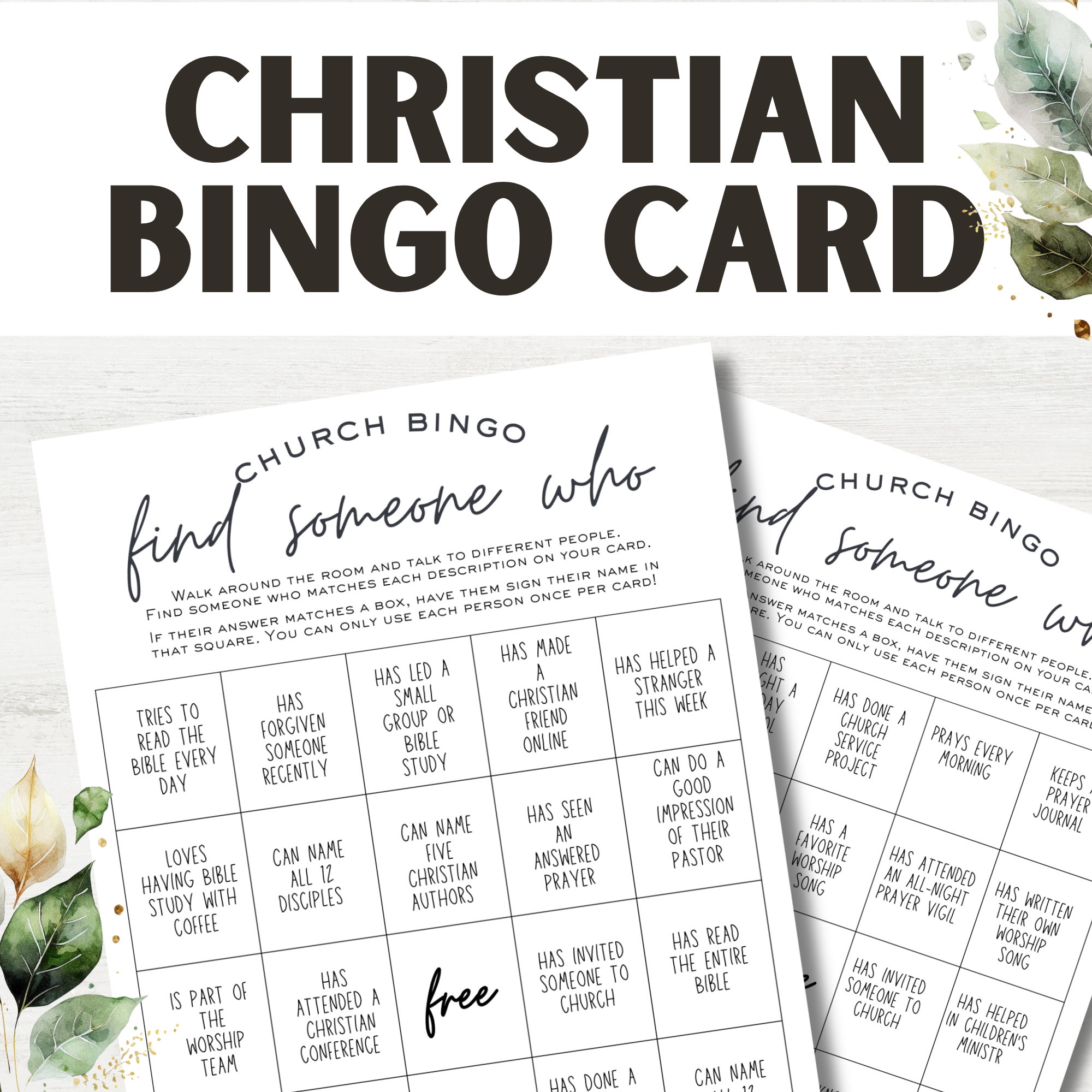 Christian Bingo Cards, Find Someone Who Church Games