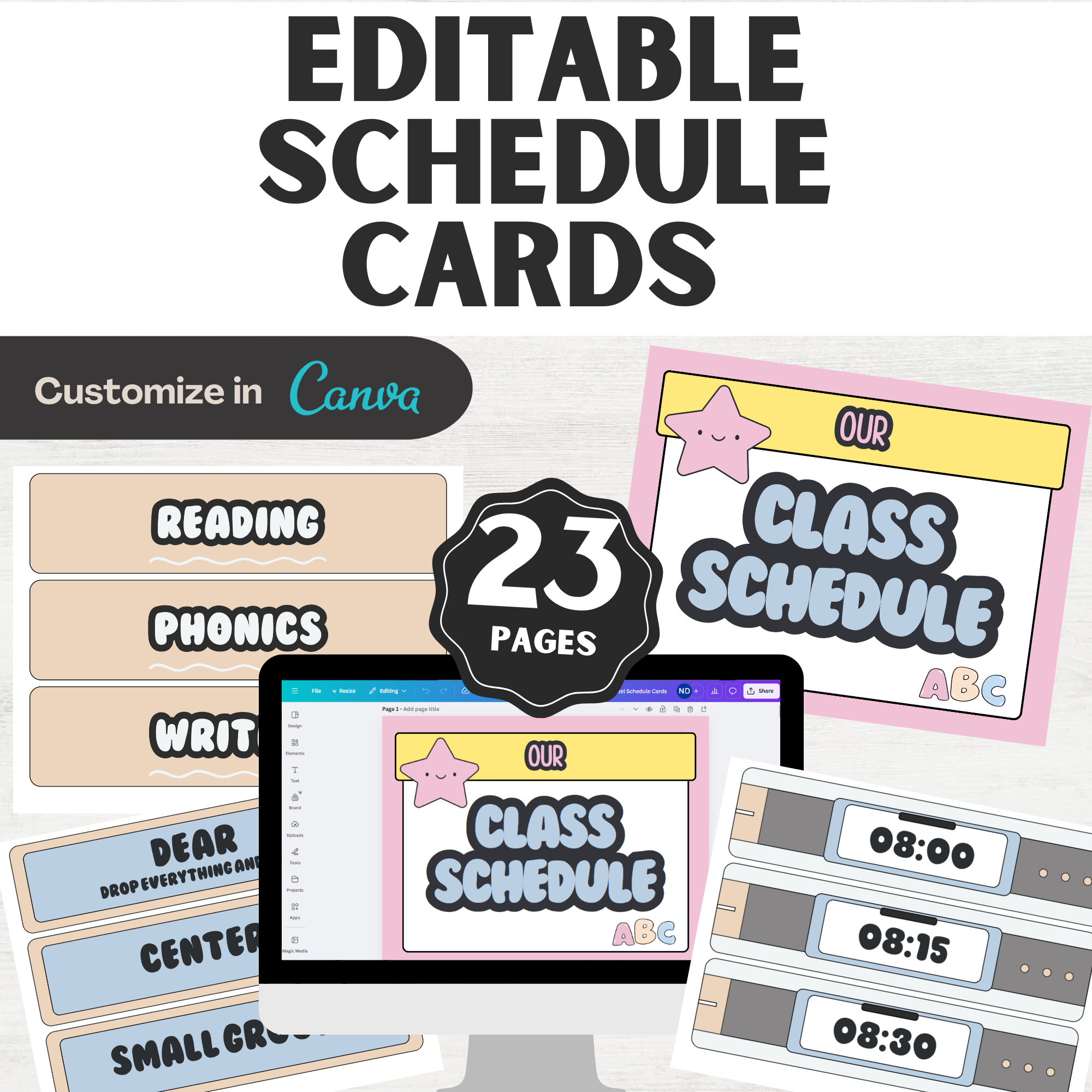 Pastel Classroom Schedule Cards
