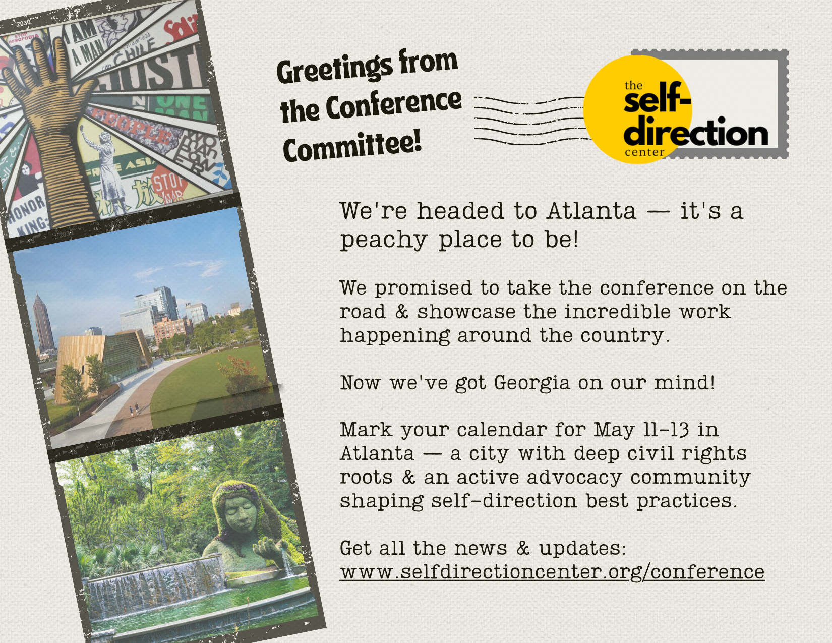 PostCard: Greets from the Conference Committee with a Stamp Logo of the Self-Direction Center.