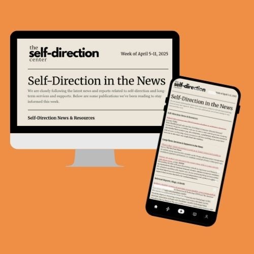 Image of computer and phone that both have an issue of "Self-Direction in the News" on the screen.
